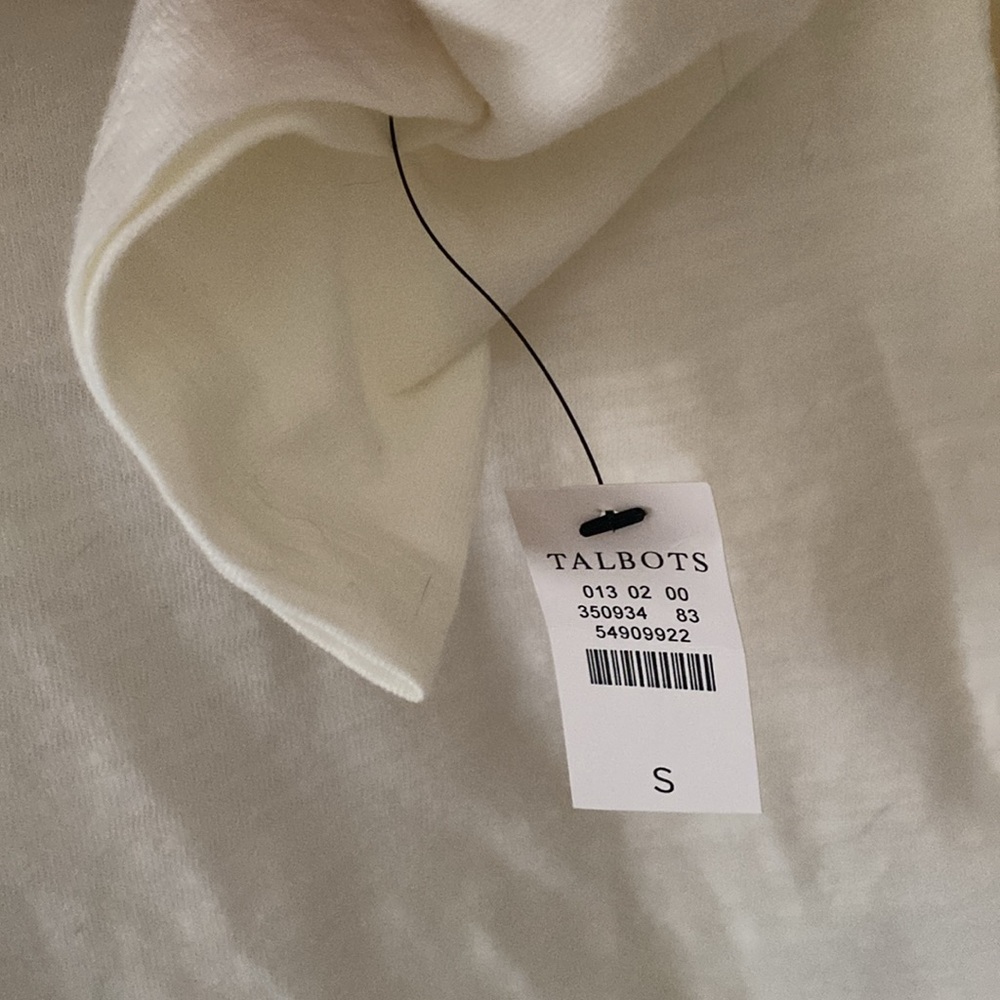 Talbots Small Tuxedo Cat Off White 3/4 Sleeve Scoop Neck Cotton Tee New - Picture 6 of 13
